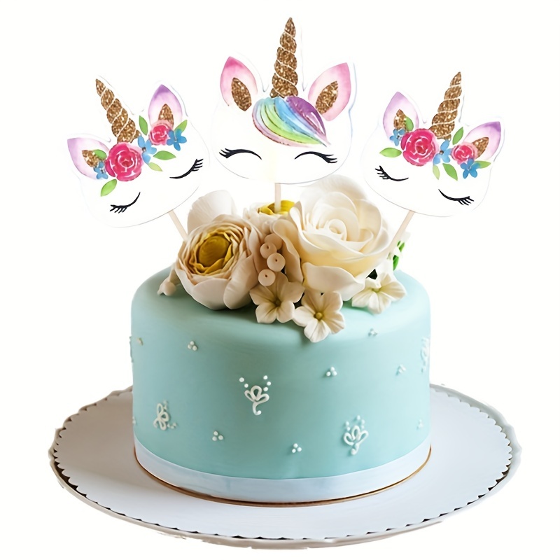 10 Topper Toppers Unicorno Torta Festa Compleanno Decorazioni Glitter  Bambini 