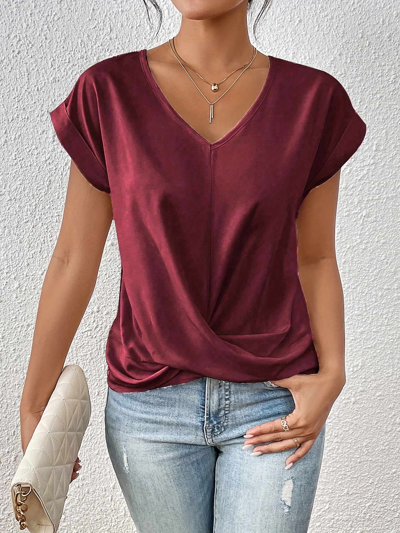 Thaisu Women's Summer Short Sleeved Minimalist Style T-Shirt, Backless  Solid Color Slim Fitting Short Top, Suitable for Daily Wear 