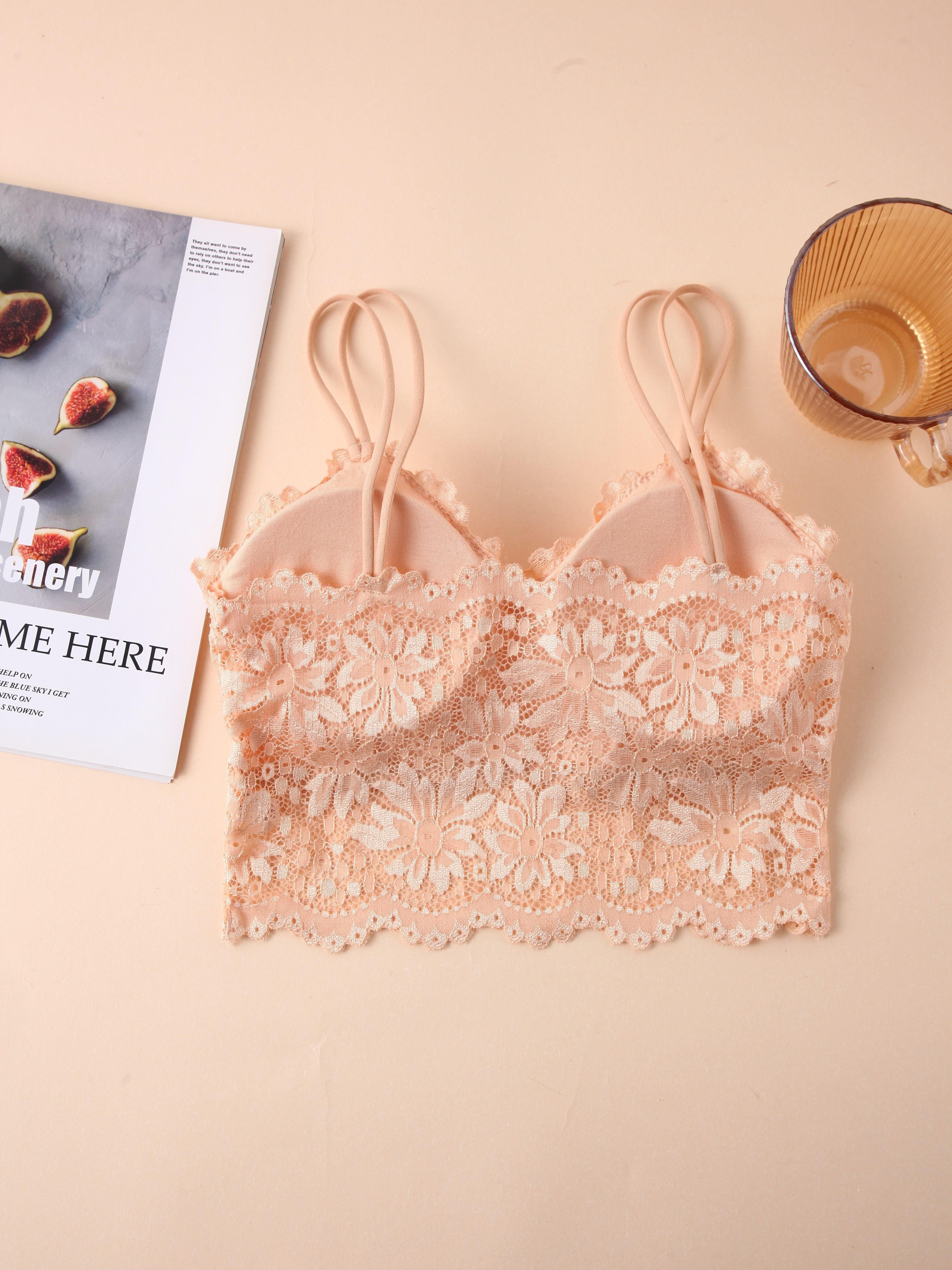 Floral Lace Wireless Bras Comfy Elegant Double Straps Bra - Temu Canada