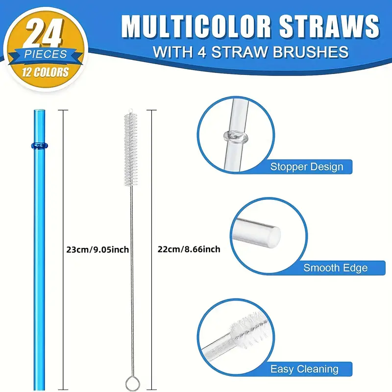 Reusable Straws With 4 Cleaning Brushes, Long Tritan Hard Plastic