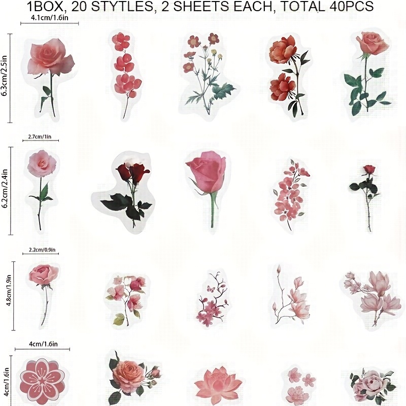 Vintage Rose Floral Stickers Waterproof Transparent Pet Self - Temu