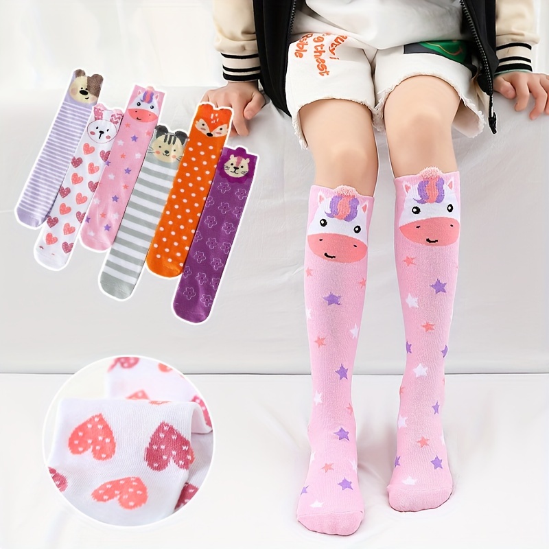 

Girl's Cartoon Cute Animal Striped Pattern Knee High Socks, Party Stockings For Autumn Winter, Leg Warmers