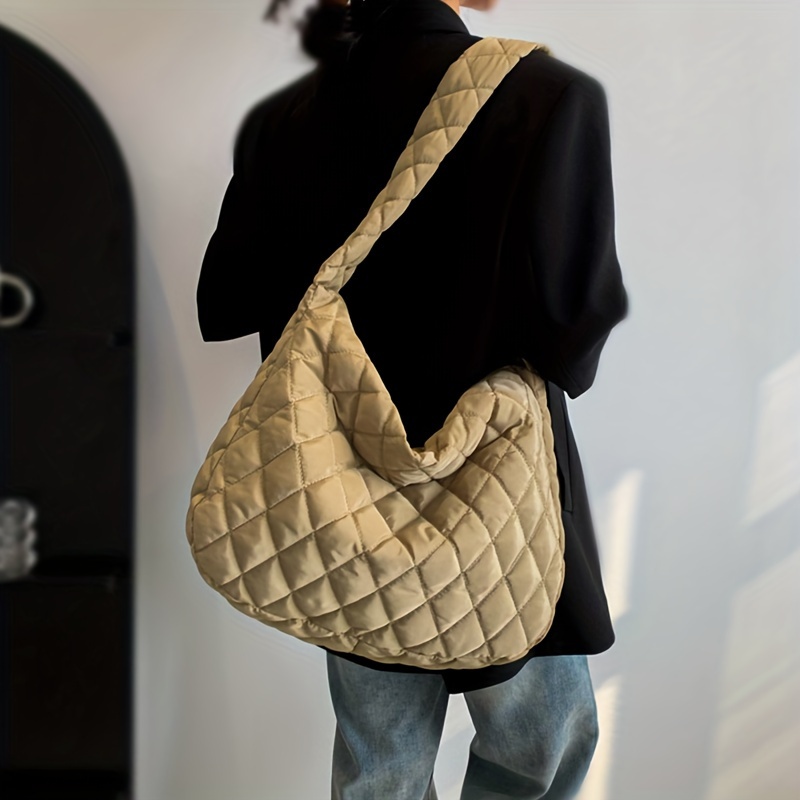 Puffer Quilted Crossbody Bag, Cloud Ruched Shoulder Bag, Trendy Padded  Nylon Hobo Bag