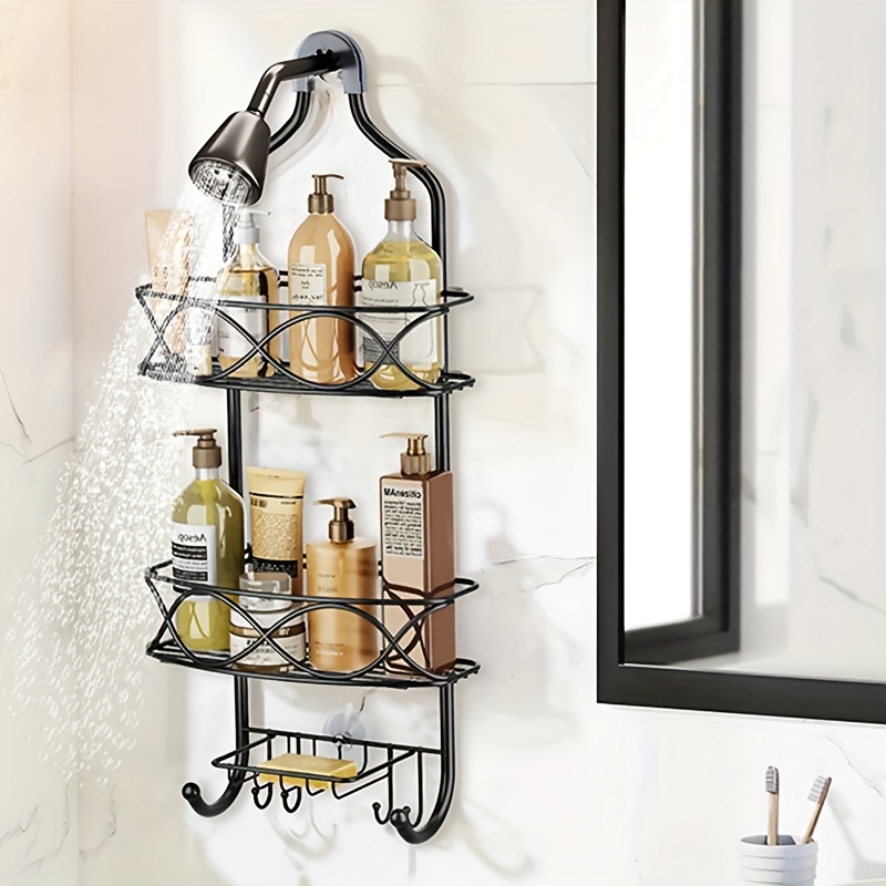 Bathroom Hanging Shower Caddy, Over Shower Head Organizer, Rustproof Shower  Organizer With Hooks And Adhesives, Anti-swing Over The Shower Head Caddy,  Bathroom Accessories - Temu
