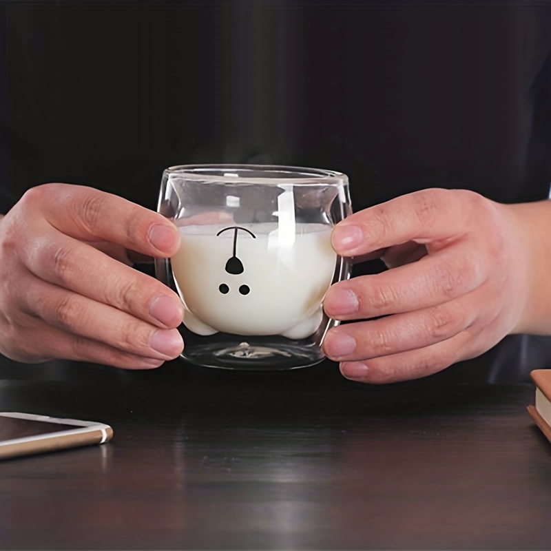 Cute Glass Bear Mugs Insulated Double Wall Glass Cup Coffee Mug