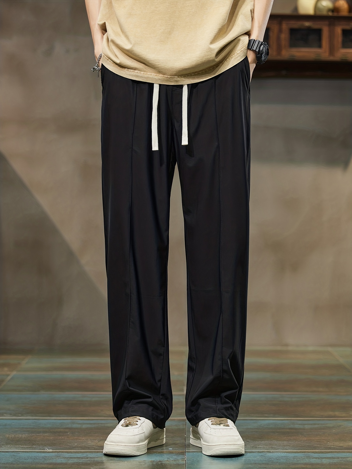 Men Summer Casual Soft Straight Pants Drawstring Loose Trousers Sports Pants
