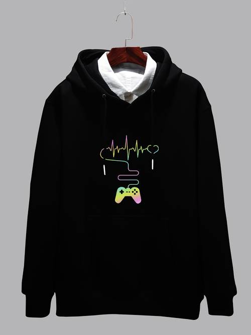Plus Size Men's Game Console Graphic Fleece Hoodie For Big And Tall Guys
