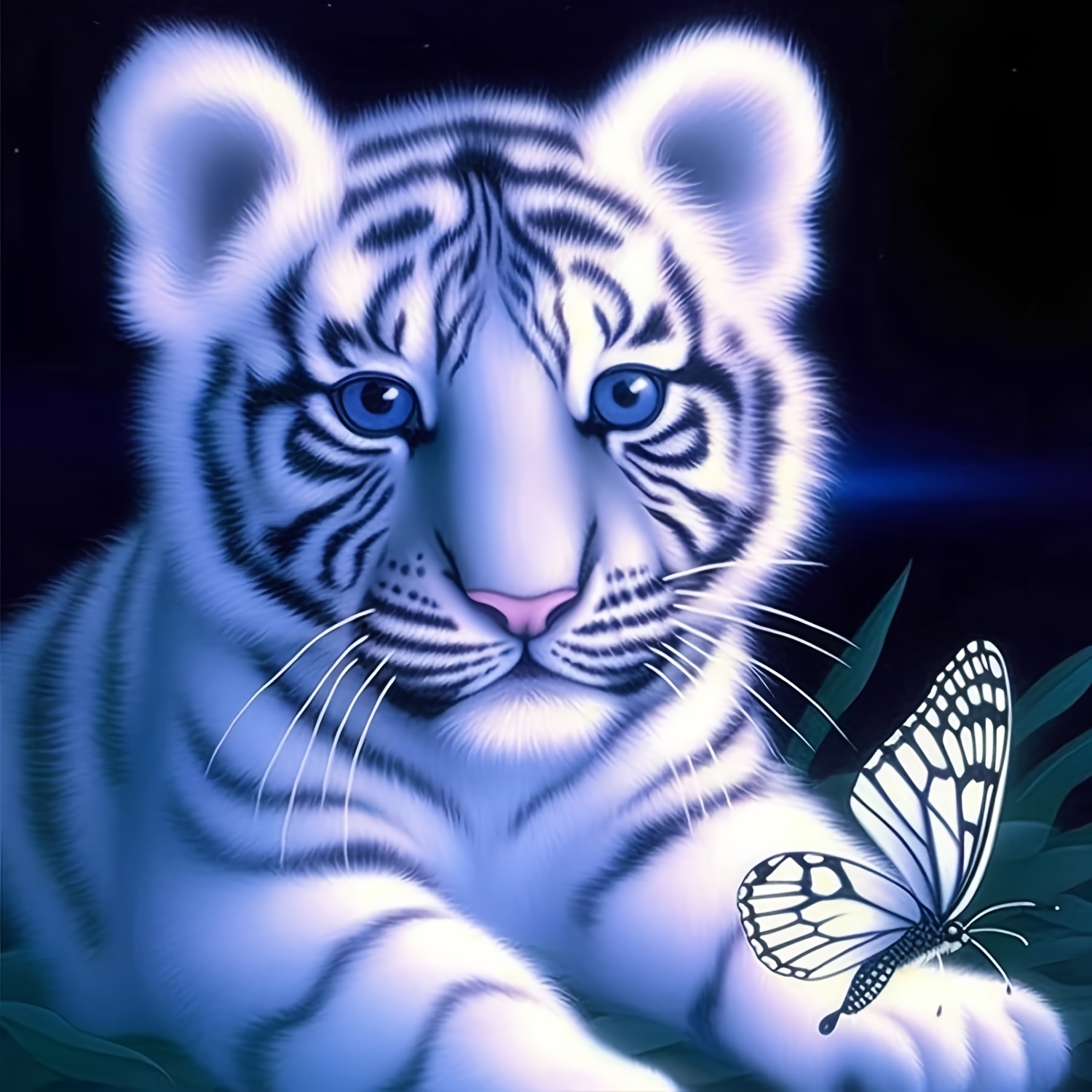 5D Diamond Painting Three White Tiger Cub Moon Kit