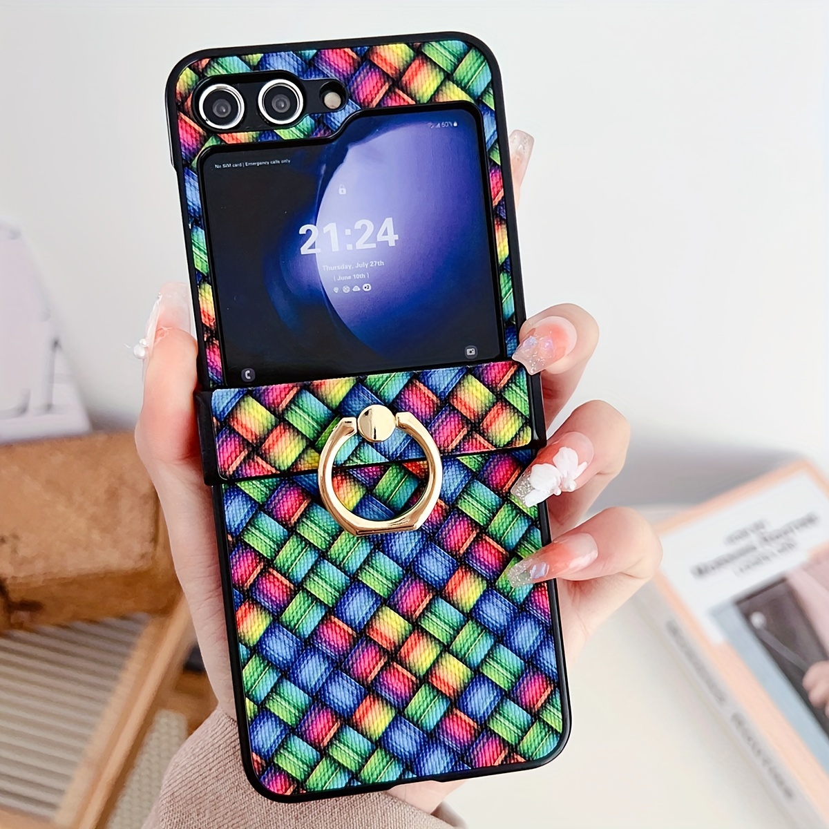 

For Samsung Colorful Weave And Ring Clasp Drop Protection Case Phone Case