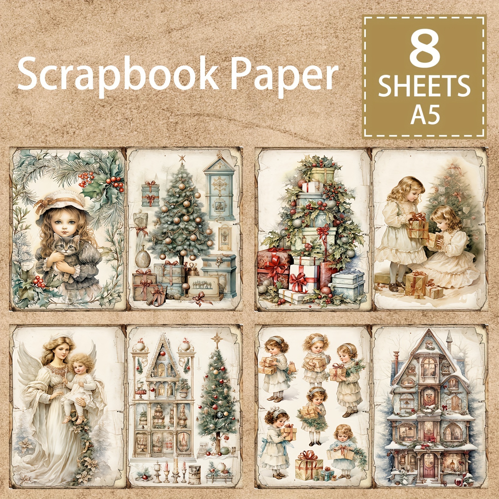 500 Sheets Christmas Vintage Scrapbook Paper Journaling Supplies Xmas Aesthetic Decorative Stationery Scrapbooking Paper for Travel Journal Art