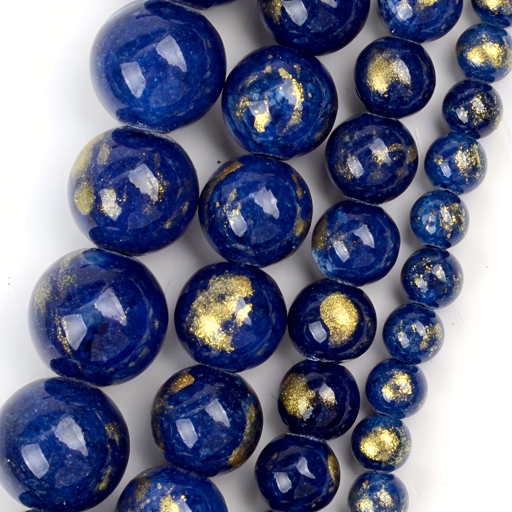 

4mm (0.157") -10mm (0.393")blue Golden Silk Jade Round Beads For Jewelry Making, Diy Bracelets Necklace