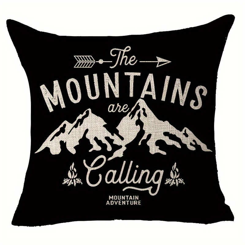 

1pc The Mountains Are Calling Adventure Arrow Campfire Outdoor Adventure Mountain Forest Trees Throw Pillow Cover Cushion Case Short Plush Decor 18x18 Inch (pillow Insert Not Included)