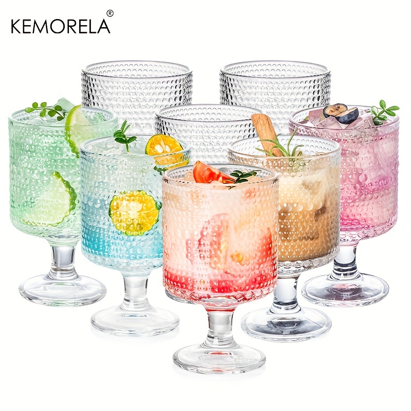Kemorela, Romantic Highball Ribbed Drinking Glasses, Embossed
