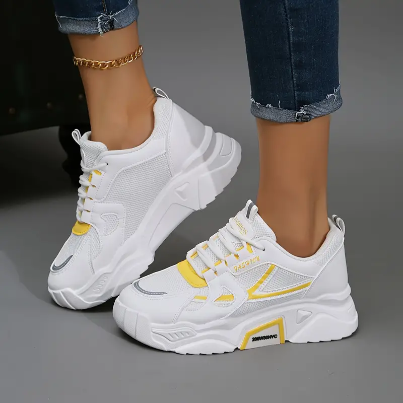 womens thick sole lightweight lace up chunky sneakers trendy low top comfy running shoes details 11