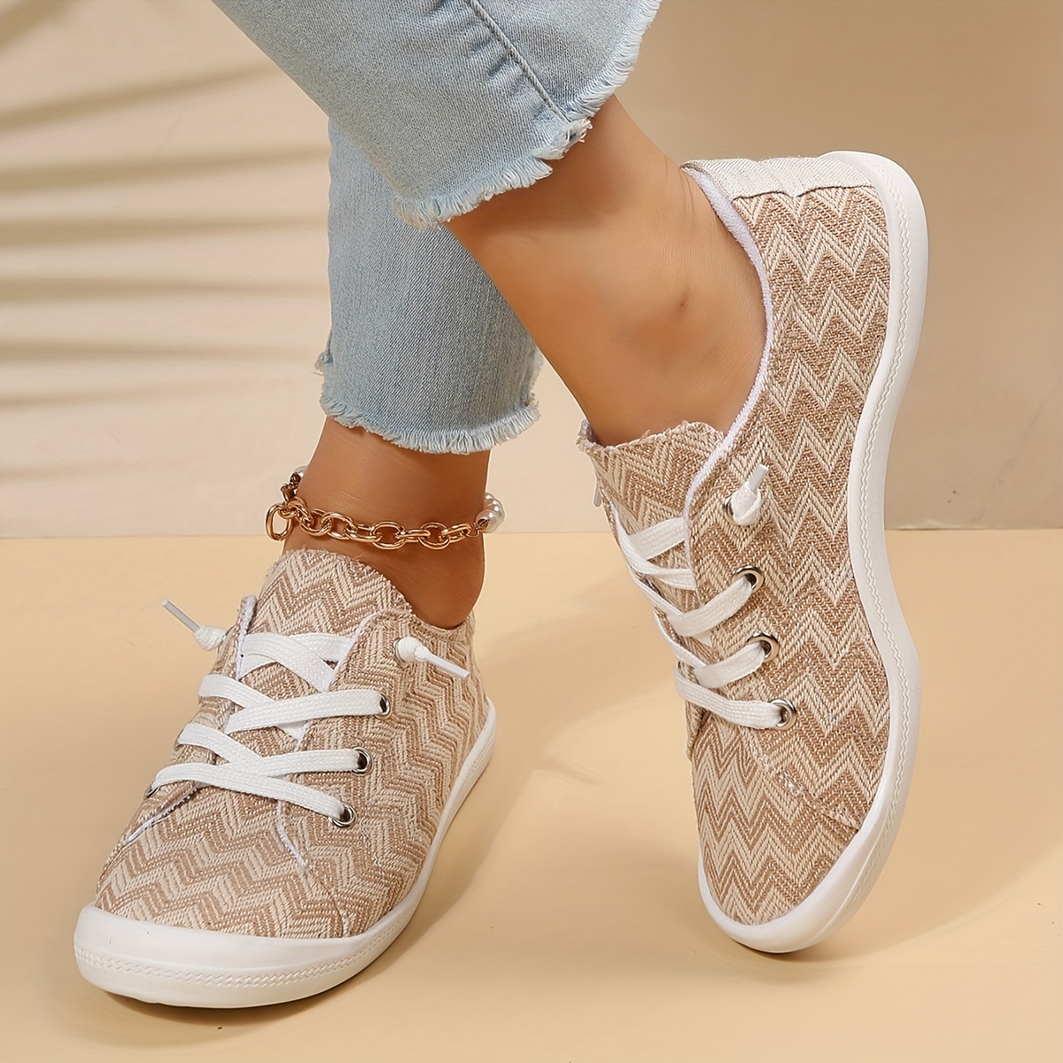 Women's Flat Canvas Shoes Casual Lightweight Lace Sneakers - Temu