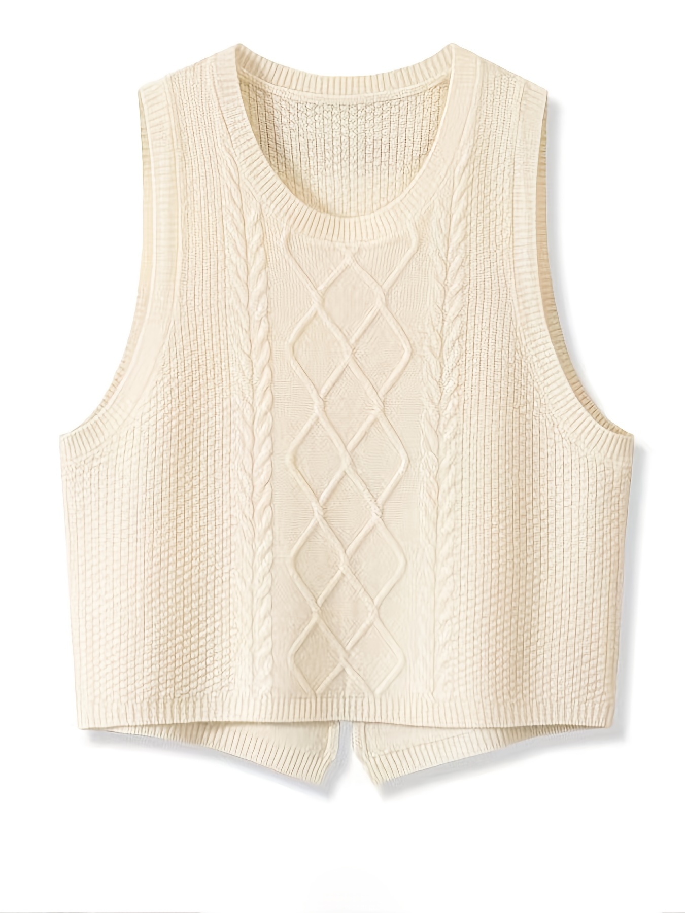 Sleeveless Cropped Cozy Plush-Yarn Cable-Knit Turtleneck Sweater for Women