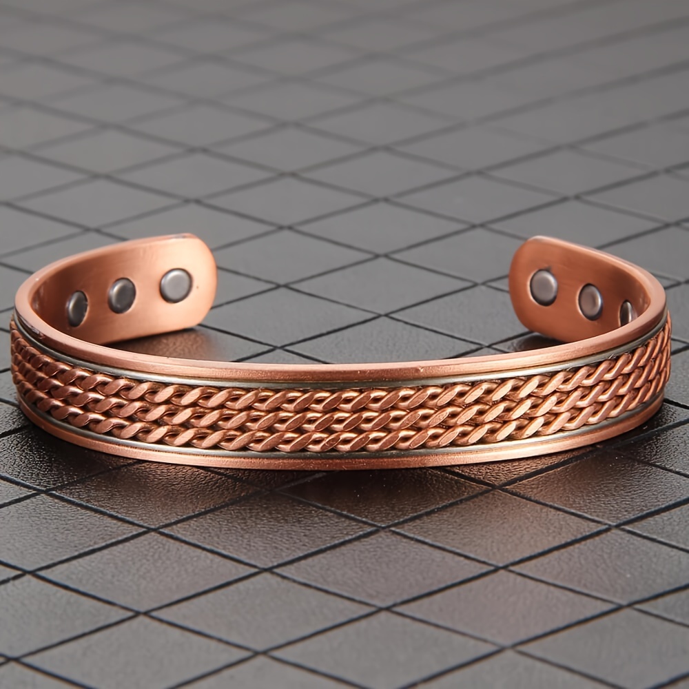 

1pc Copper Bracelet For Women Men Magnetic Bracelet, Twisted Chain Design With Ultra Strength Magnets 99.99% Pure Copper Adjustable Cuff Jewelry Gift