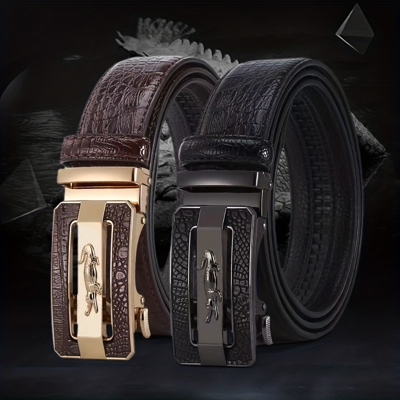  GESMOS Cinturones de marca para hombre, cinturón de cuero con  hebilla automática, patrón de cocodrilo, traje de cuero genuino, cinturón  agradable (talla : 47.2 in, color: DL-0064-FD-B) : Ropa, Zapatos y