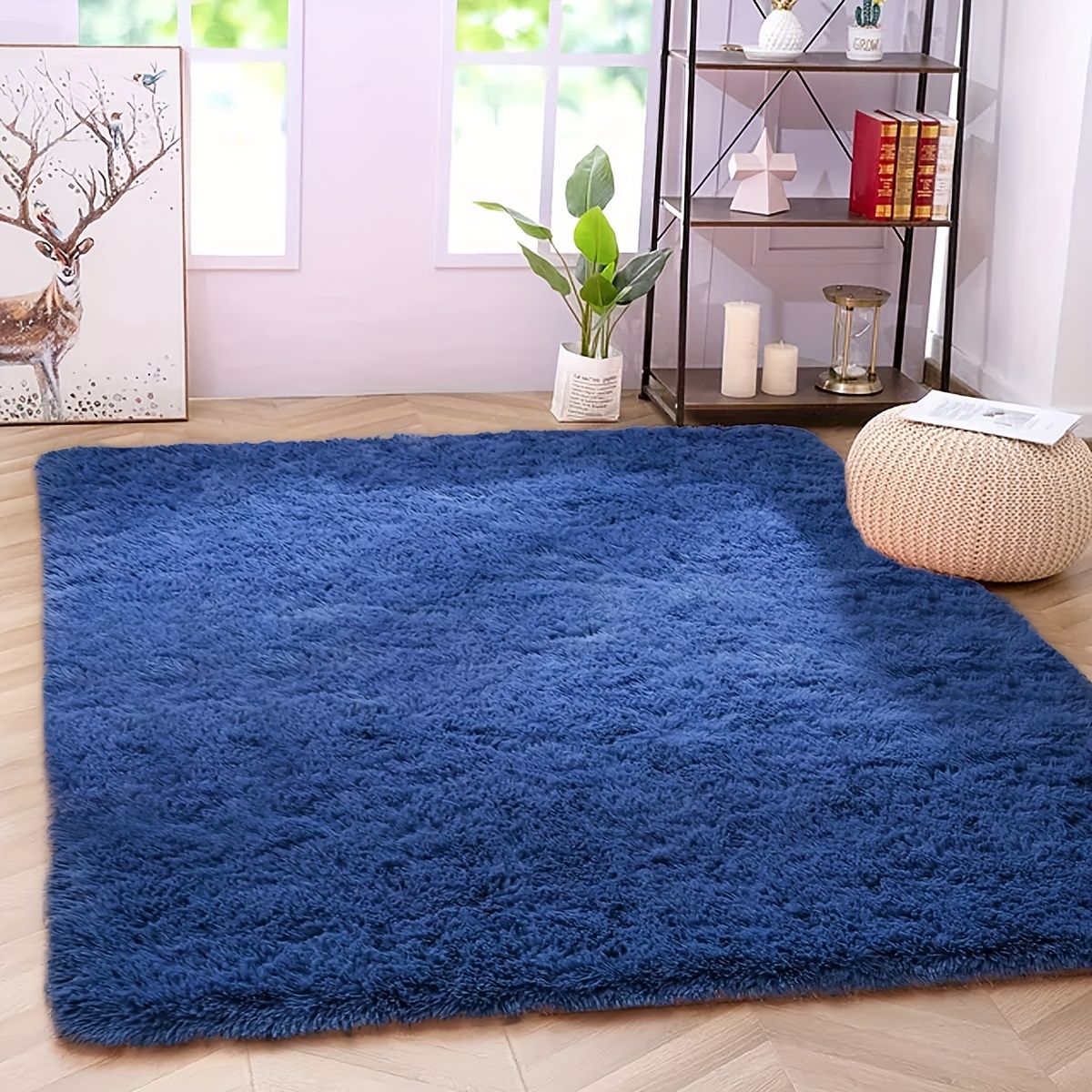 Blue Marble Patterned Round Rug, Non Slip Blue Area Rug, Living