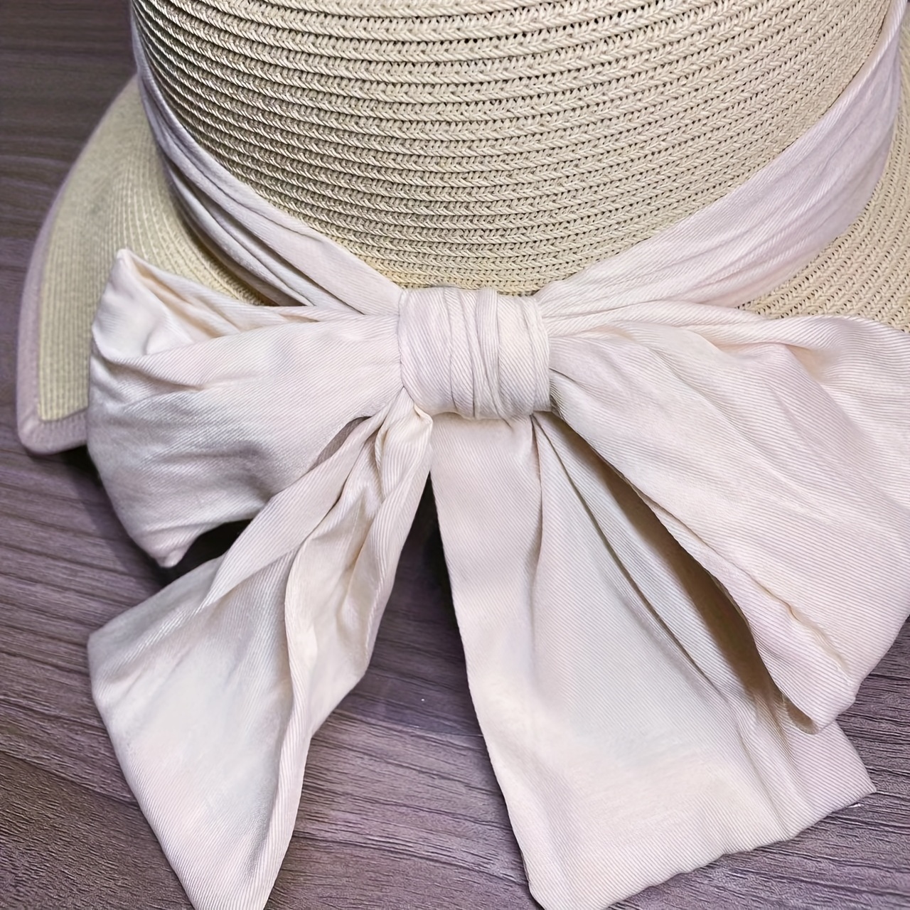 Bowknot Ribbon Sun Hat Wide Brim UV Protection Straw Hats Classic Summer