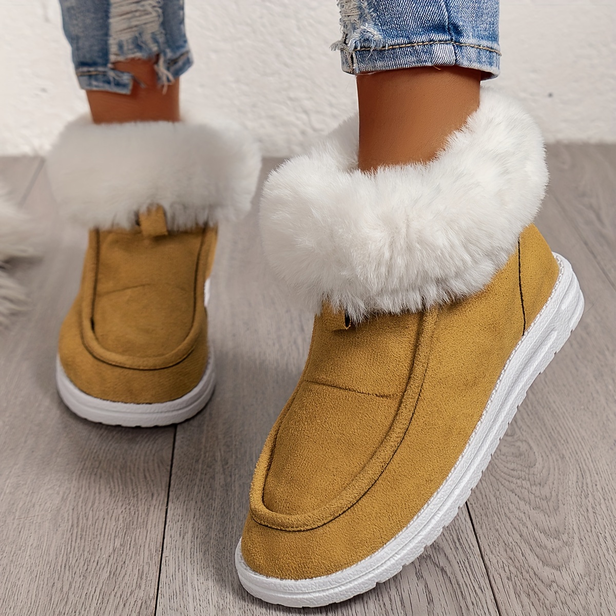 Women's Solid Color Fluffy Boots Slip Soft Sole Flat Warm - Temu Canada