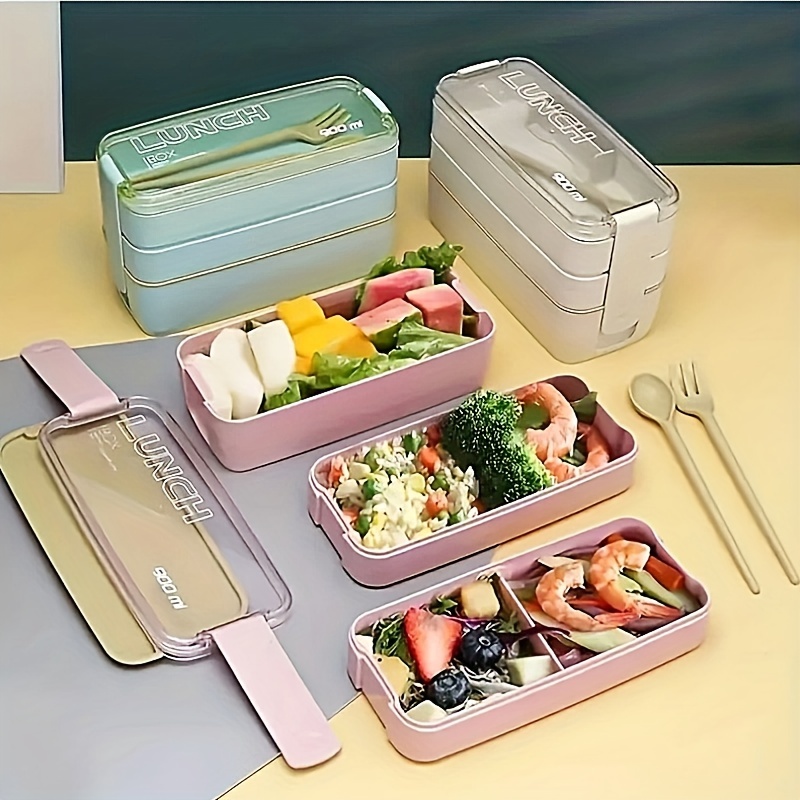 Portable Bento Box, 3-layers Lunch Box, Food Storage Tableware Outdoor Home  Kitchen Accessories For Adults & Kids,Random color