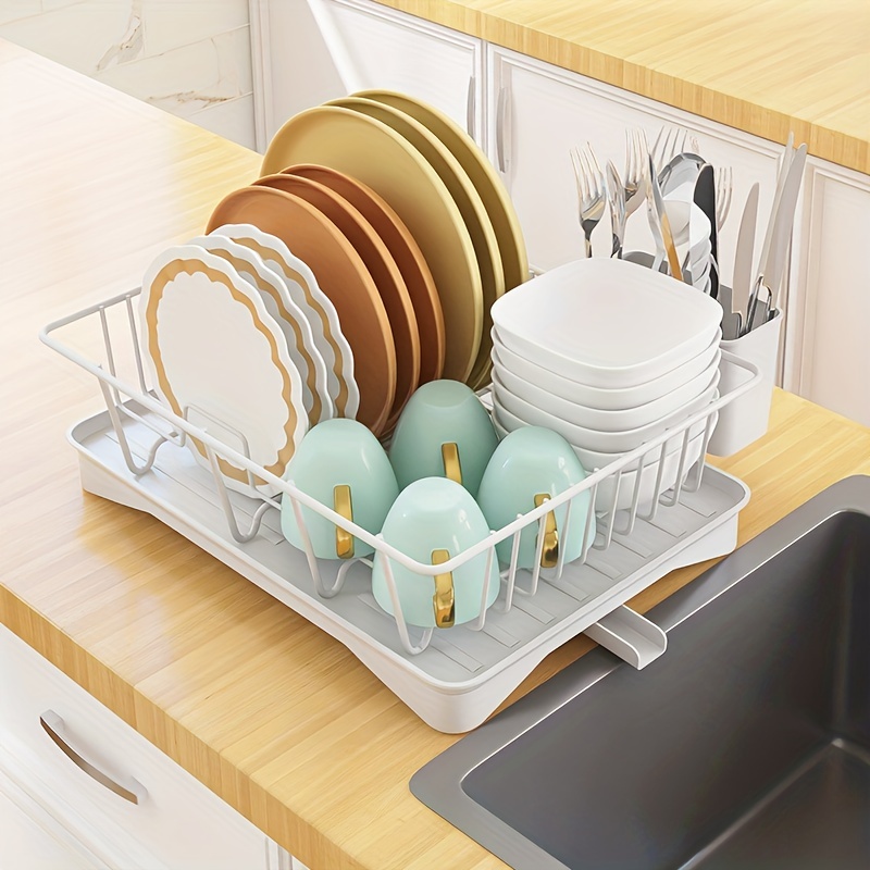 1pc Durable Stainless Steel Dish Drying Rack with Cutlery Holder -  Space-Saving Kitchen Accessory for Dishes, Knives, Spoons, and Forks
