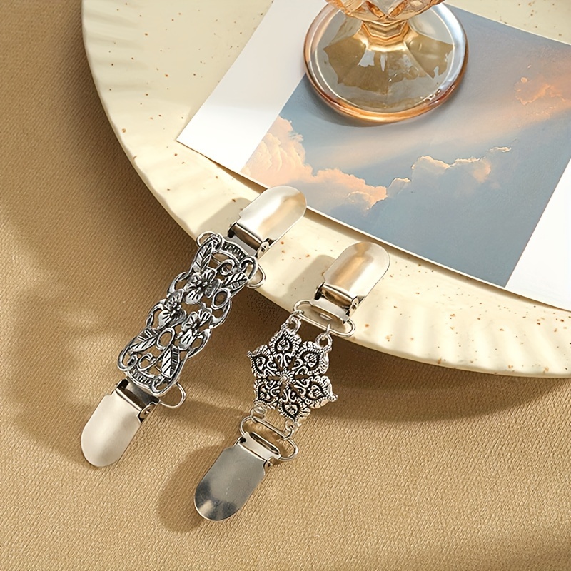 Retro Silvery Cardigan Clip Inlaid Rhinestone Shirt Clip - Temu