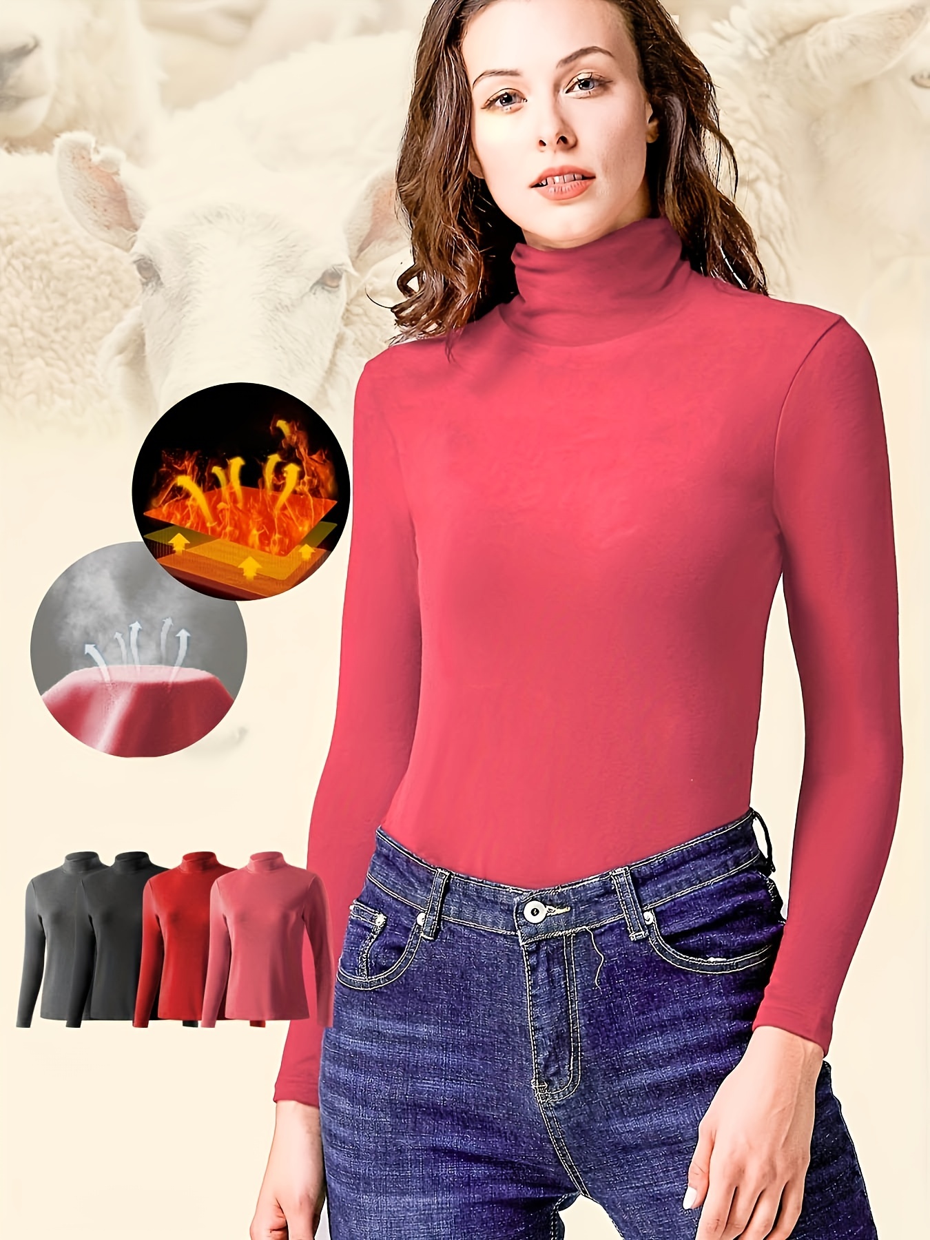 Long Sleeve Thermal Tops Women Solid Color Thermal Underwear