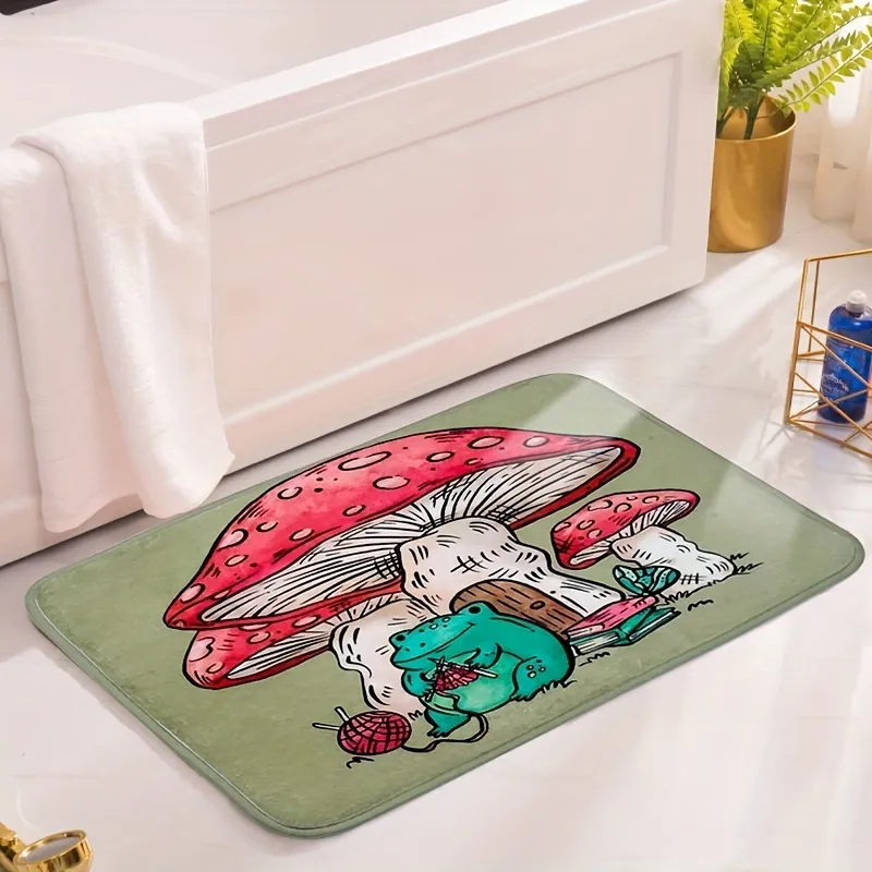 Cartoon Cute Entrance Mat, Frog Mushroom House Pattern, Flannel Print Door  Rug, Bedroom Durable Floor Carpet, Absorbent Non-slip Floor Mat, Home Decor  - Temu