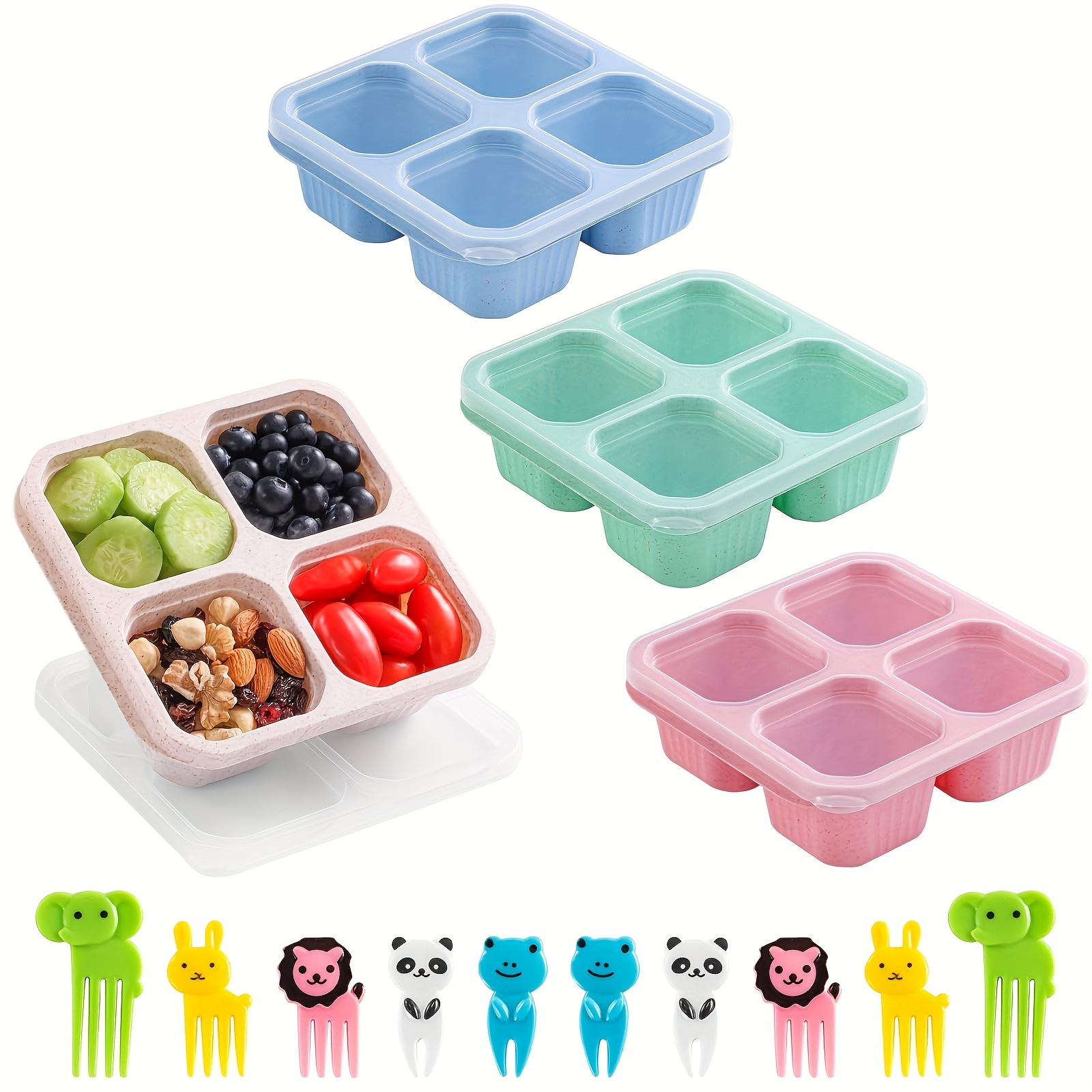 1pc Snack Container With 4 Compartments, Divided Bento Lunch Box