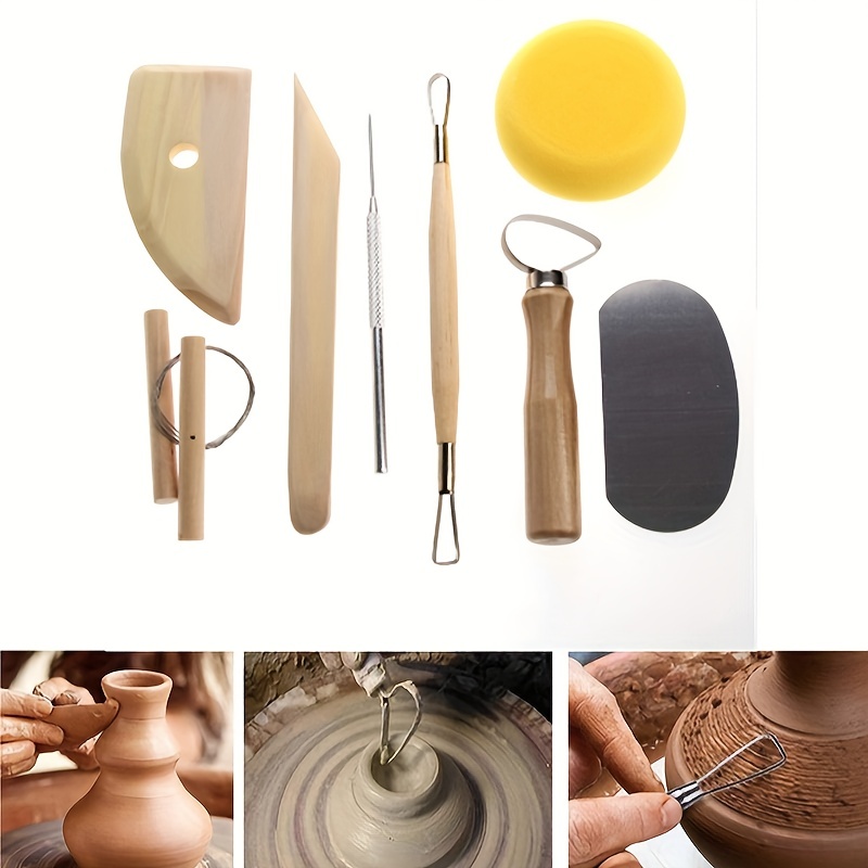 SE Pottery and Clay Carving Tool Set with Wooden Handles- Pottery Kit for  Beginners- Clay Sculpting Set of 8 Pcs - 4PT8