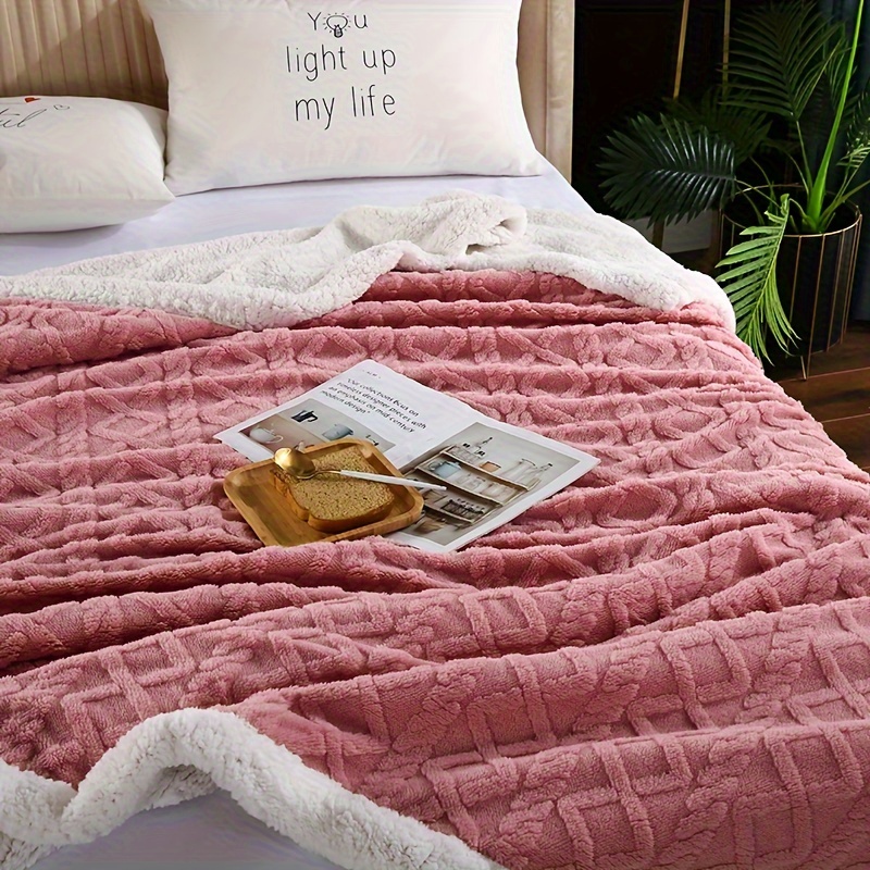 1pc Plush Fleece Dual-Sided Pink Bed Blanket Soft Cozy Throw for  Winter, Retro Style, Machine Washable Sofa or Bedroom