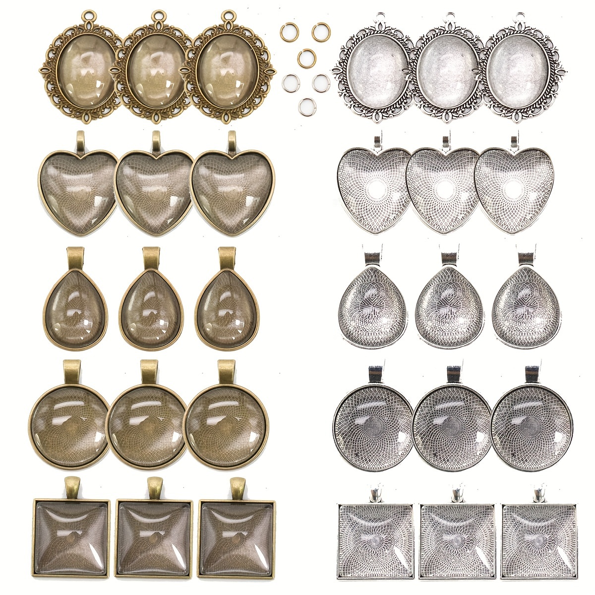 66pcs Pendant Trays, Bezel Pendant Trays Blanks With Glass Cabochons For  Pendants Making And Jewelry Making, 5 Styles, Ideal choice for Gifts