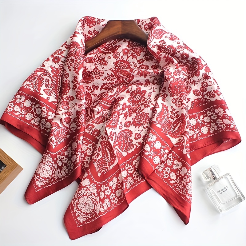 Retro Printed Pattern Bandana Silk Scarf Casual Shawl Scarf Wrap
