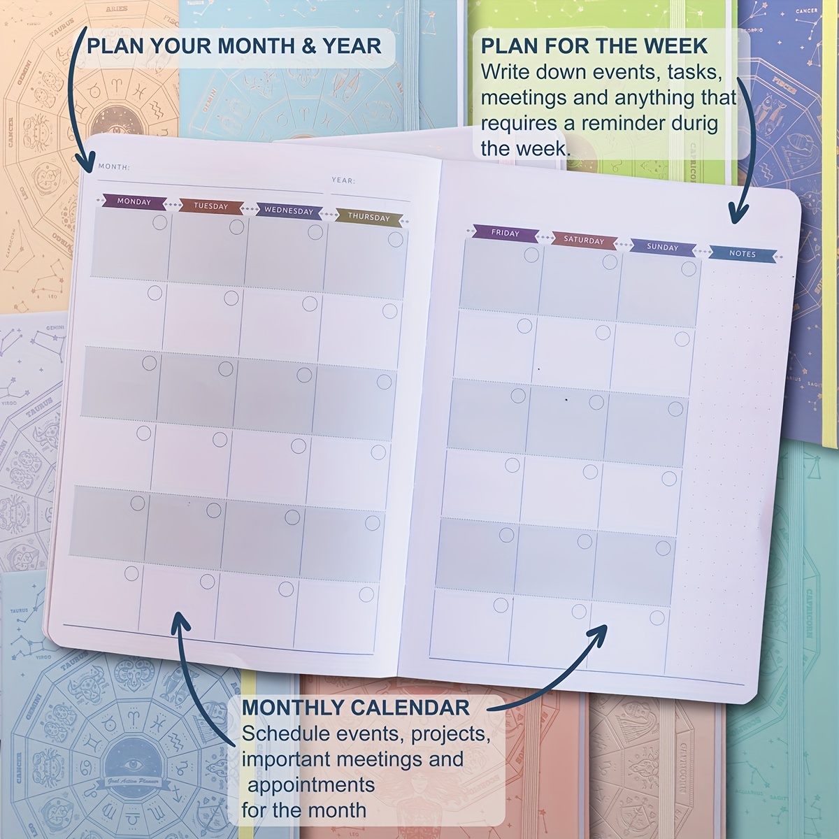 Action Publishing Undated Coloring Day Planner (8.5 x 11 Inches) Large - Weekly & Monthly Organizer, Appointment Schedule, Goals and Notes