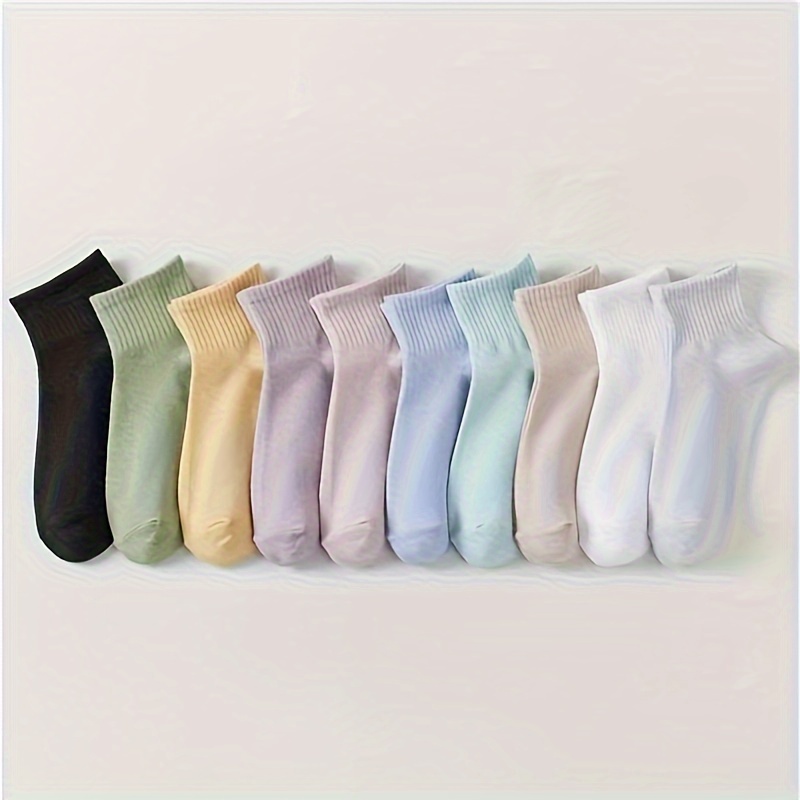 

10 Pairs Simple Solid Socks, Comfy & Breathable All-match Socks, Women's Stockings & Hosiery