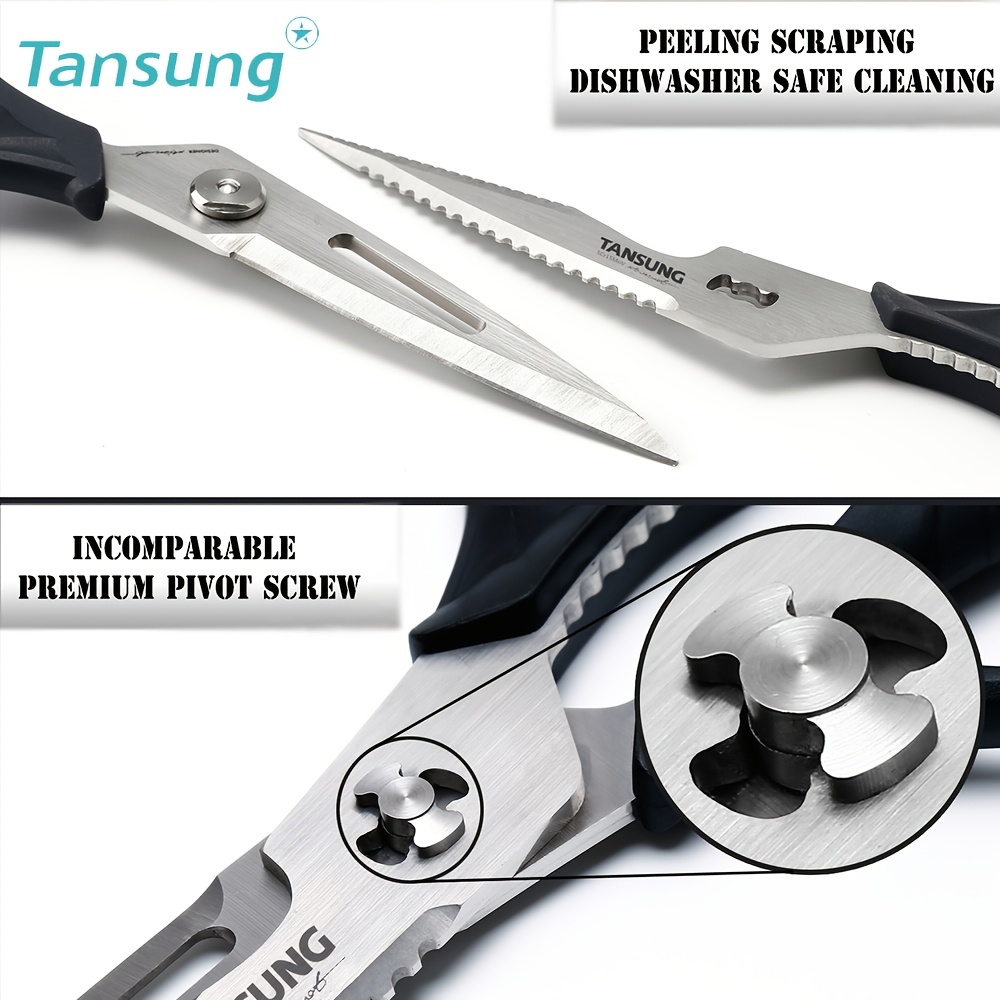 Heavy Duty Kitchen Scissors TANSUNG, Multifunction Kitchen Shears for  Poultry, Fish, Herb, Flowers - Sharp Blade Shears - Detachable for Easy to  Clean - Peeler, Bottle Opener (Black) by ‎TANSUNG - Shop