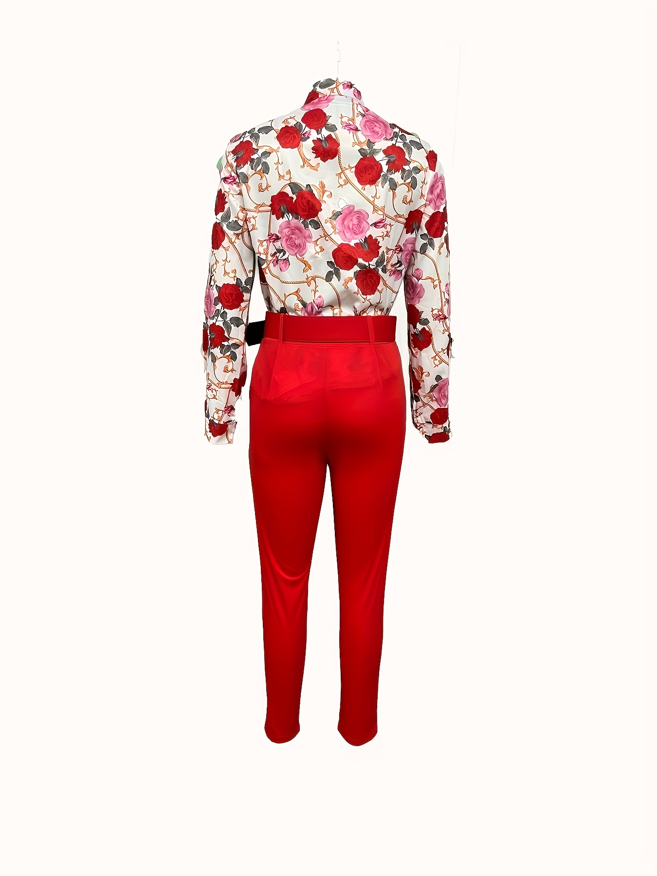 Floral Print V Neck Blouse & Tapered Pants Set