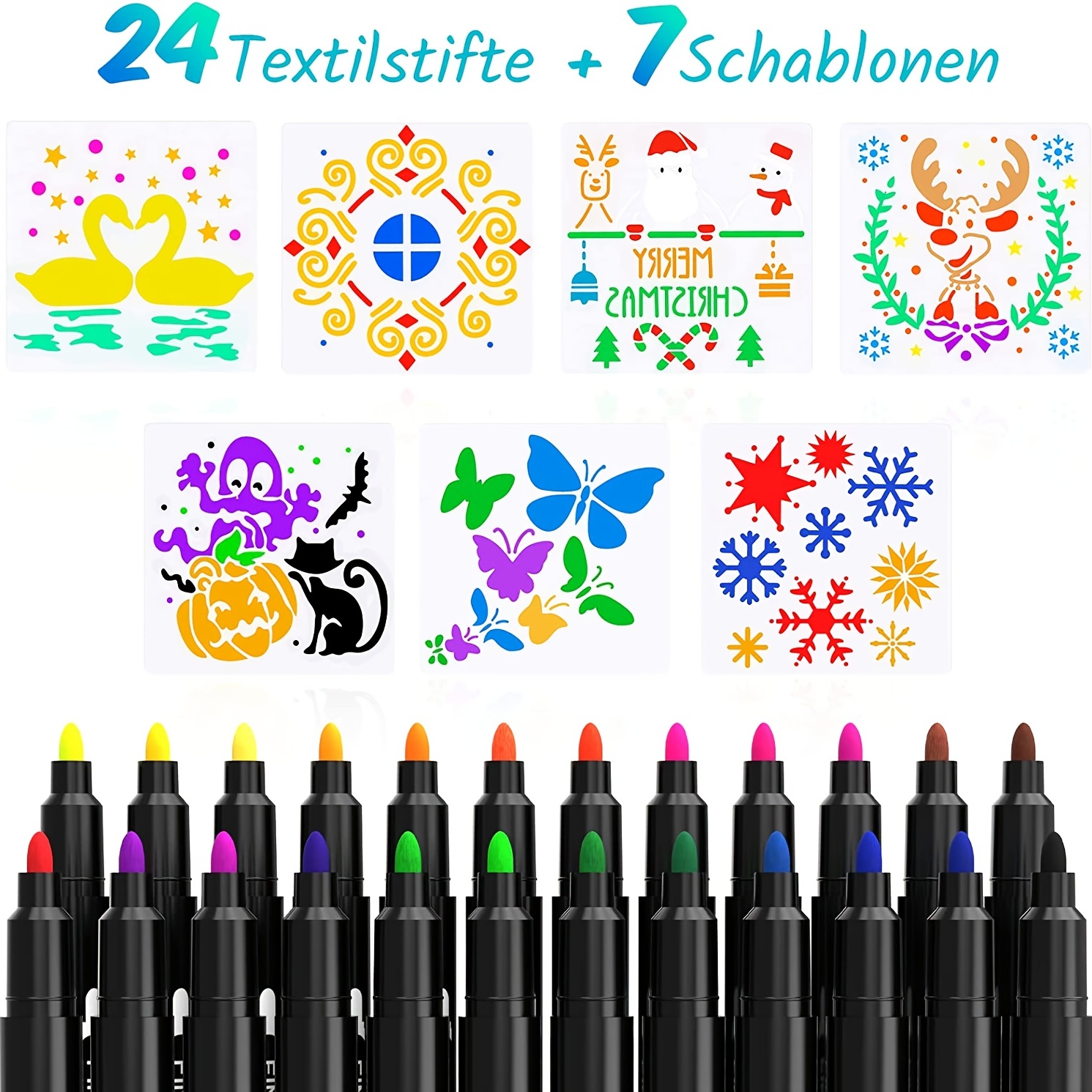 Fabric Markers Pen 24 Colors And Template Permanent Fabric - Temu