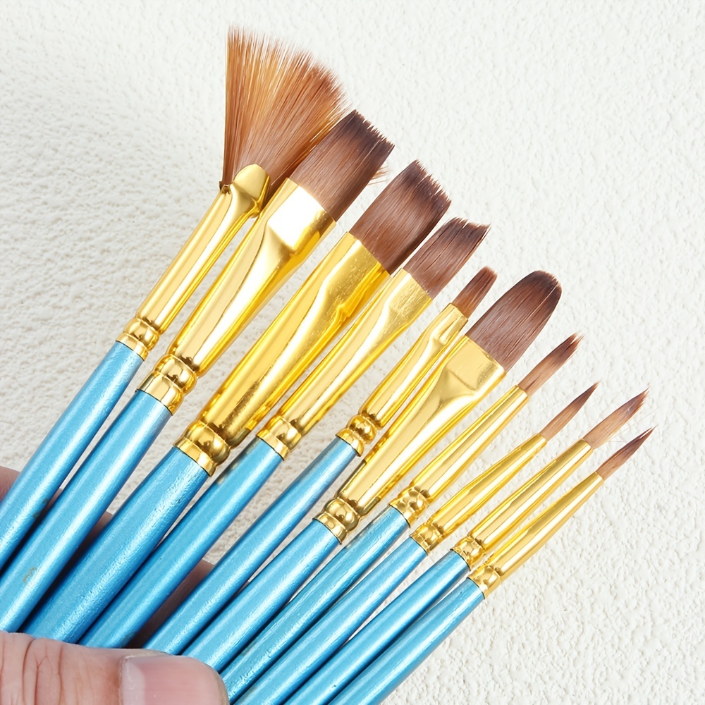 10pcs Pearl Blue Hair Oil Painting Brush