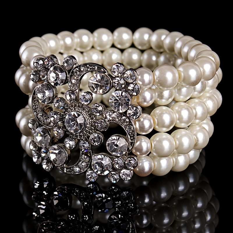 6pcs/set Faux Pearl Decor Beaded Bracelet