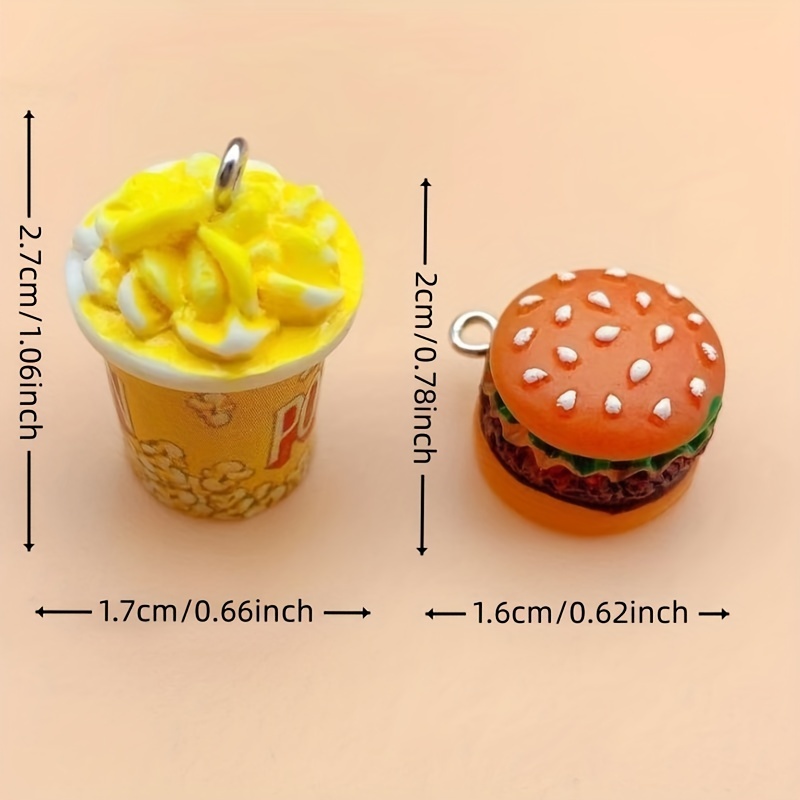 10pcs Cute Mini Popcorn Resin Charms Simulated Food Pendant For