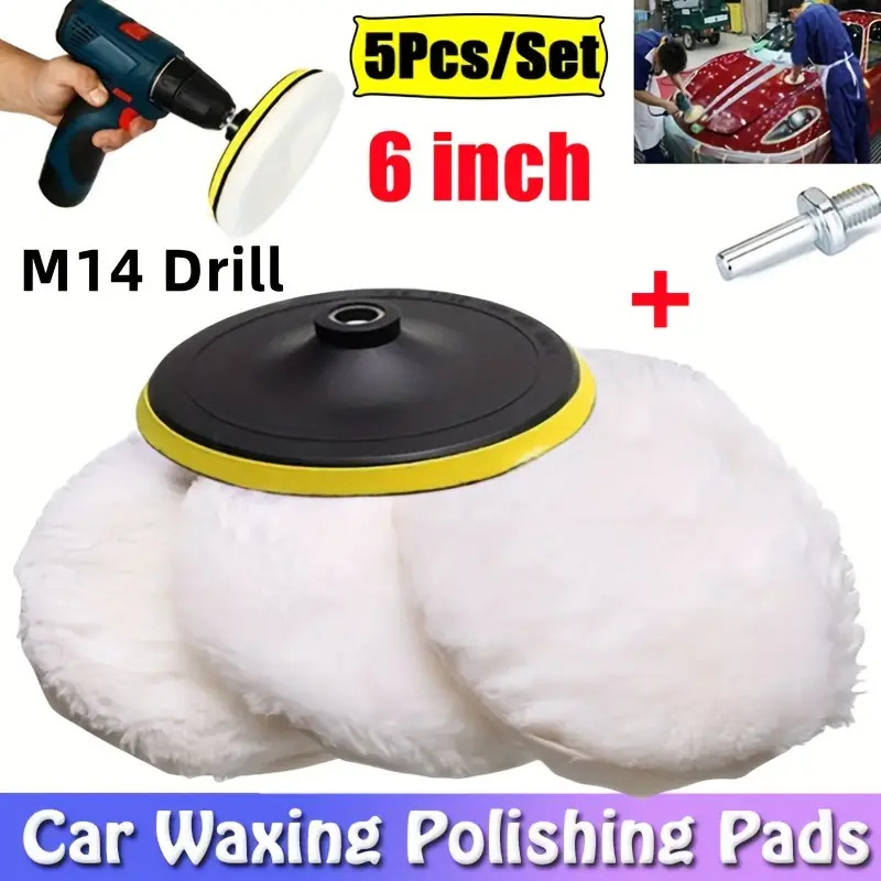 5pcs/Set(3pcs Wool Plate With Sucker And Lead Screw))6 Inch Car Polishing  Waxing Buffing Wheel Pad Car Polisher Kit For Auto M10/M14 Drill Connector