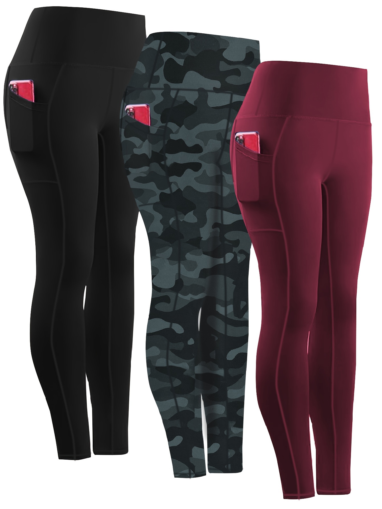 Compression High Waist Black And Grey Camo Leggings With Pockets