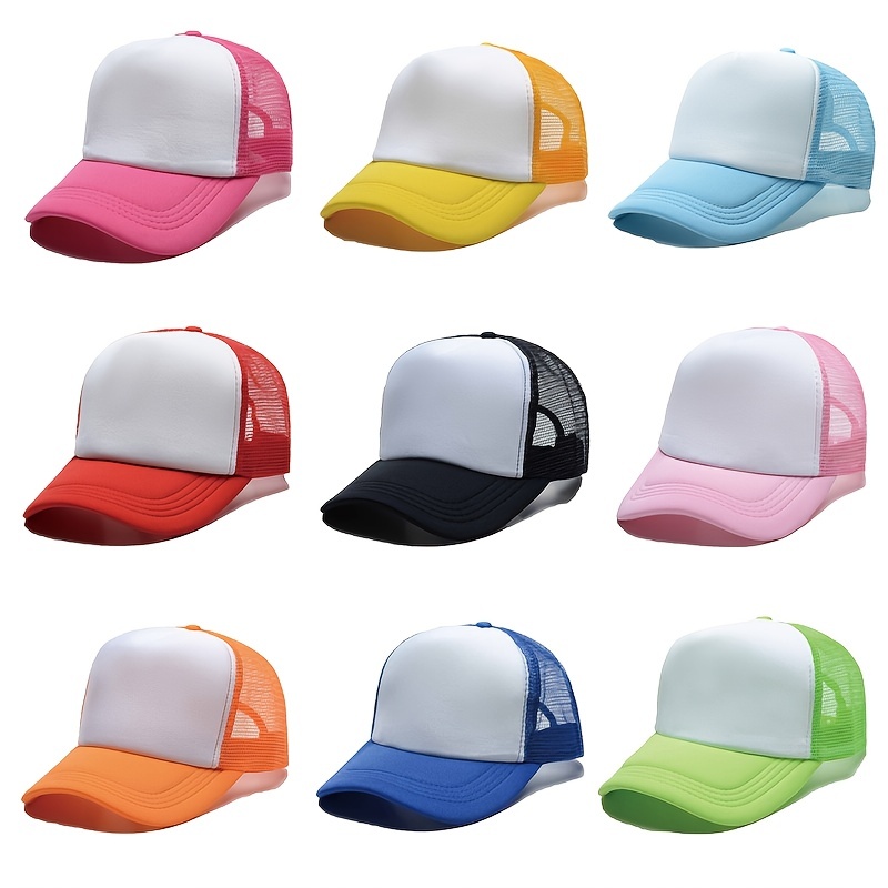 Candy Color Baseball Cap, Trend Color Block Mesh Breathable Trucker Hat Women Adjustable Sun Hat Man unisex Golf Dad Hat, White Mesh Summer