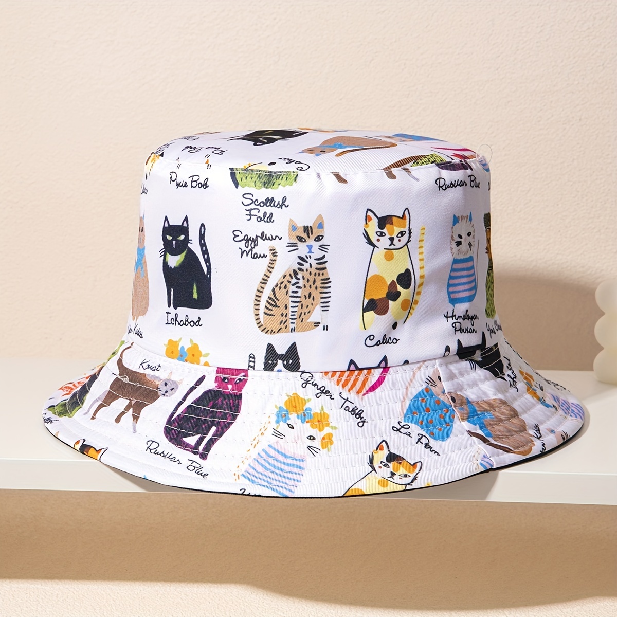 1pc Women Cartoon Cat Head Pattern Sun Protection Fashionable Bucket Hat  For Outdoor