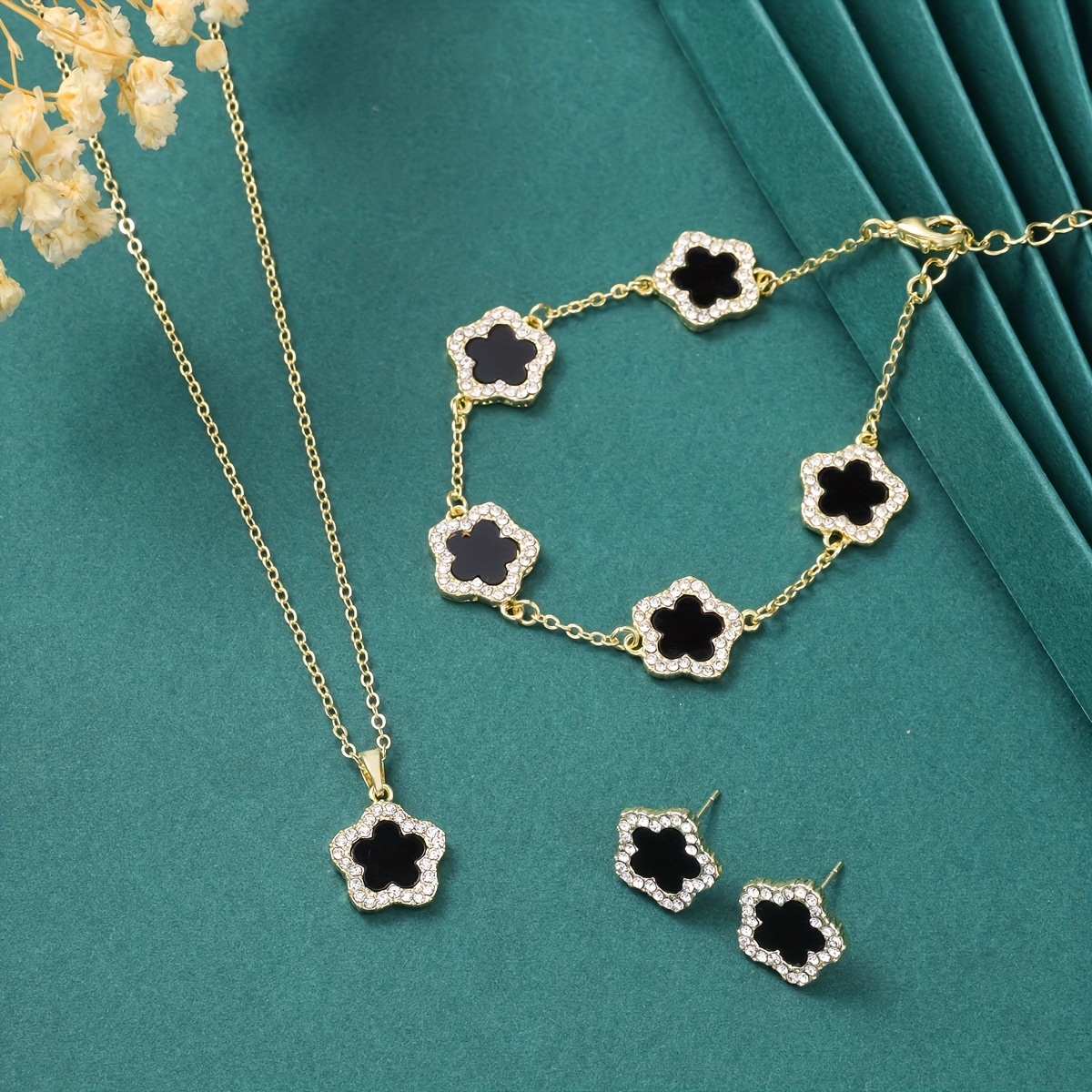 Black Onyx Long Chain Alhambra Clover Necklace For Girls,Teens & Women MD_2153_BK | Shining Jewel