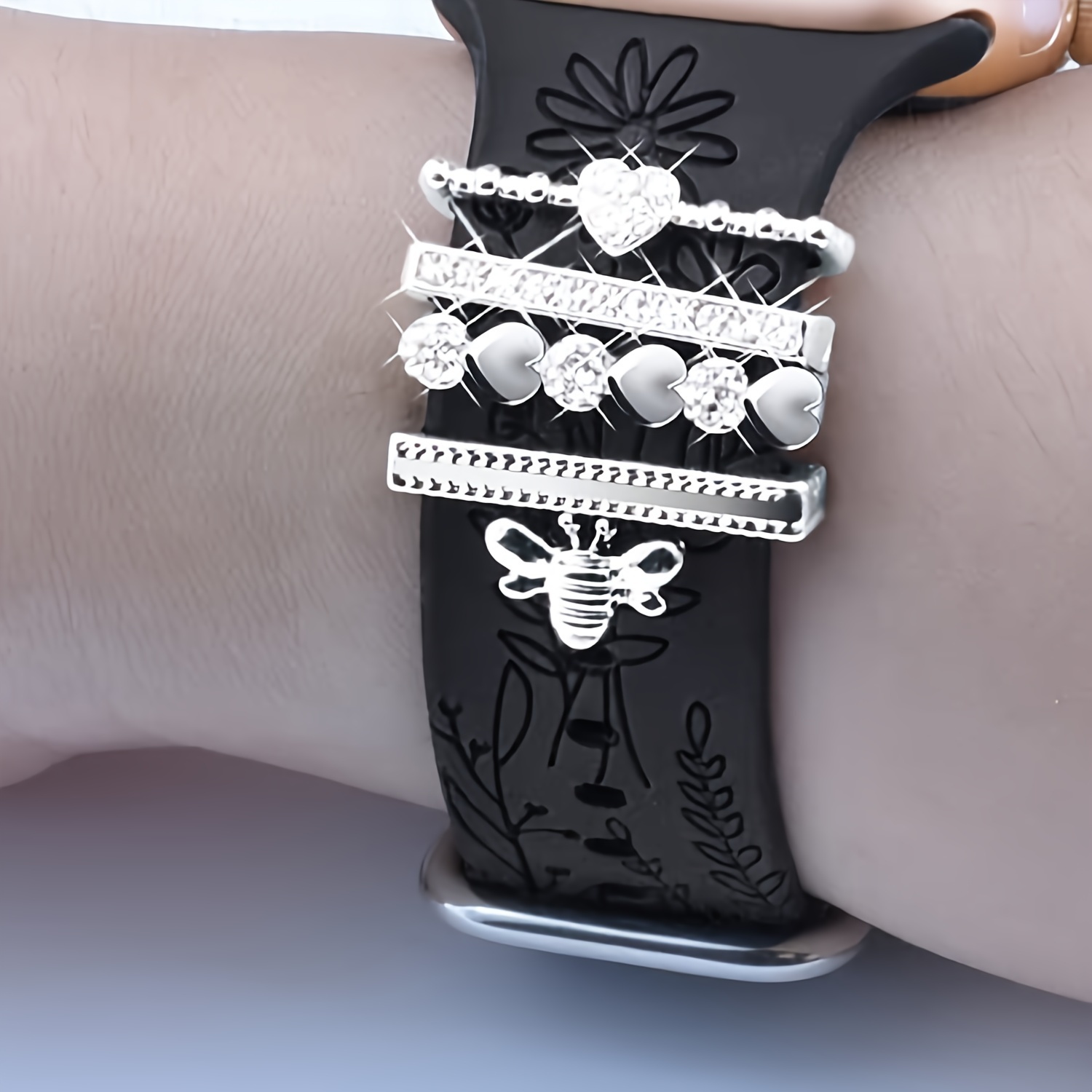 Accesorios de correa de silicona para reloj inteligente, anillo decorativo