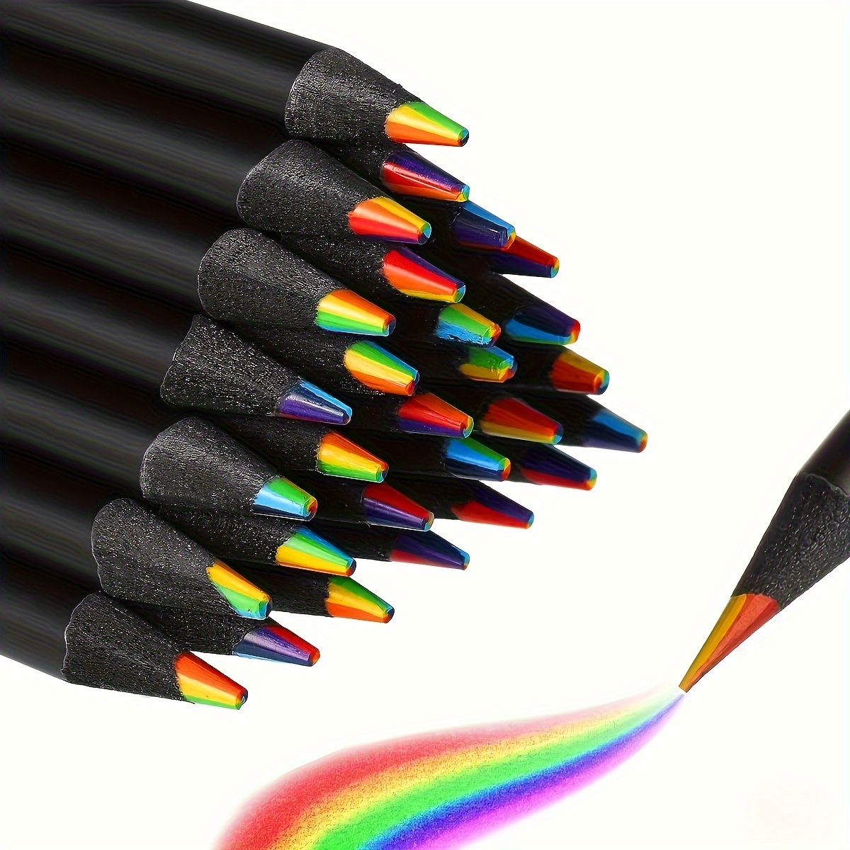 ThEast Black Wooden Rainbow Colored Pencils, 7 Color in 1 Rainbow Pencils, Art Supplies for Kids and Adults, Assorted Colors for Drawing Coloring
